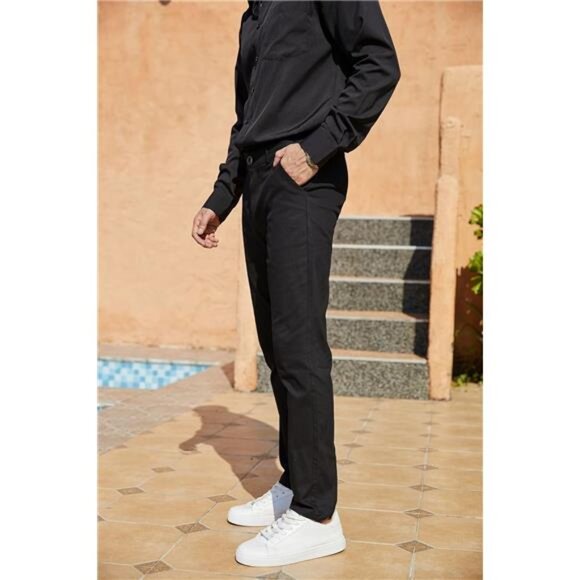 Men's Slim Fit Dress‎ Pants - Casual Business, Skinny Stretch, Golf Pants, Black - Picture 4 of 6
